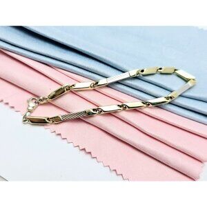 Fancy 14K Solid Two Tone Multi Color Gold Designer Square Link Bracelet 8.75" L